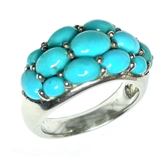 SLEEPING BEAUTY • Sterling Silver 925 Cluster Turquoise Stone Artisan Ring - Picture 5 of 8